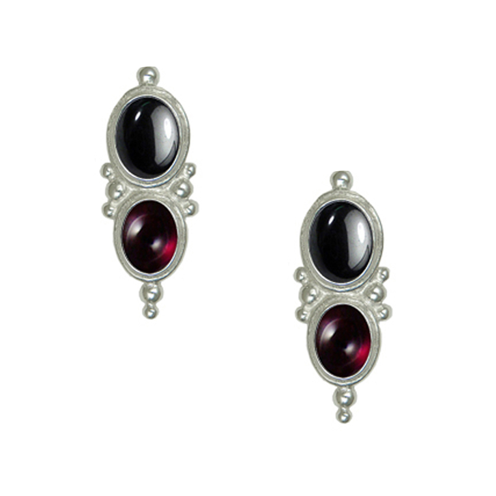 Sterling Silver Drop Dangle Earrings With Hematite And Garnet